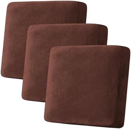H.VERSAILTEX Velvet Stretch Couch Cushion Cover Plush Cushion Slipcover for Chair Loveseat Sofa Cushion Furniture Protector Seat Cushion Sofa Cover (3 Piece XL Sofa Cushion Covers, Burnt Brick) by HVERSAILTEX