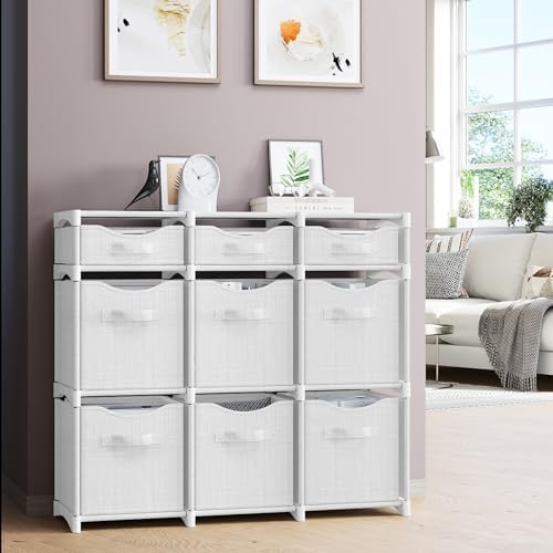 Cube Storage Organizer with Storage Bins Included - The Perfect Closet Organizers and Storage Solution. Includes 9 Storage Cubes, Great For Toy Storage, Closet Storage, Clothes Storage (White-Grey) - Image 6