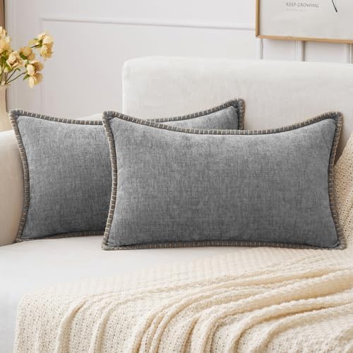 MIULEE Decorative Lumbar Throw Pillow Covers 12x20 Inch Dark Gray 2 Pack by MIULEE