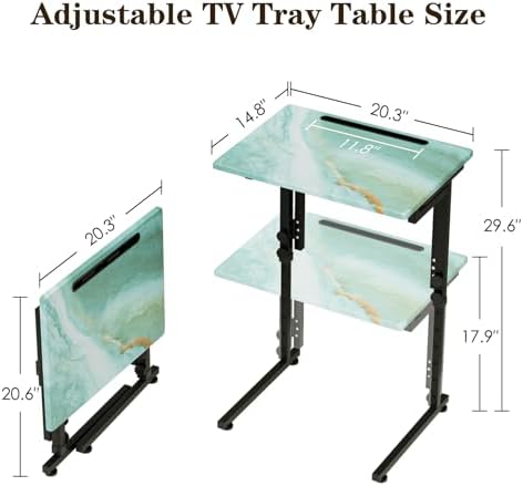 Folding TV Tray Table,Adjustable TV Dinner Table with Sturdy MDF Top,Eating Trays for Living Room with No Assembly Required (Sea Blue,2Pcs) - Image 3