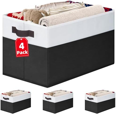 Criusia Large Storage Bins for Shelves 4 Pack, Closet Storage Baskets for Clothes Blanket Beddings Towels, Collapsible Fabric Closet Organizer Bins with Handles/ Laundry Room Organization by Criusia