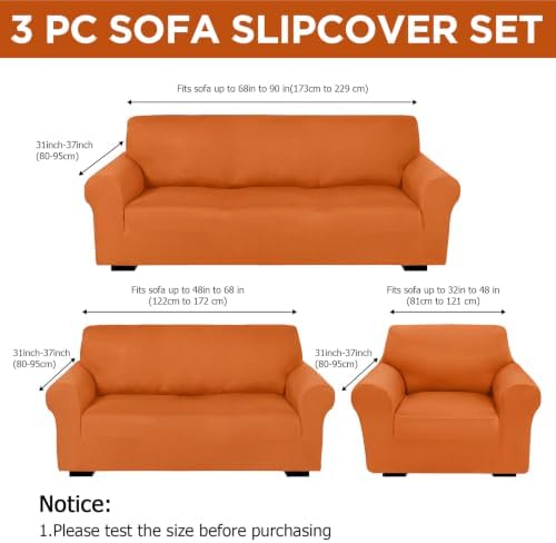 Peryiter 3 Pcs Couch and Loveseat Sofa Covers,Orange,Milk Silk - Image 2
