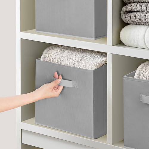 11 Inch Fabric Storage Cubes, Sturdy Foldable Storage Bins, Heavy Duty Cube Organizer for Clothes, Blankets, Shelves, Closets, Bedroom, Living Room, Gray, 9 Pack - Image 5