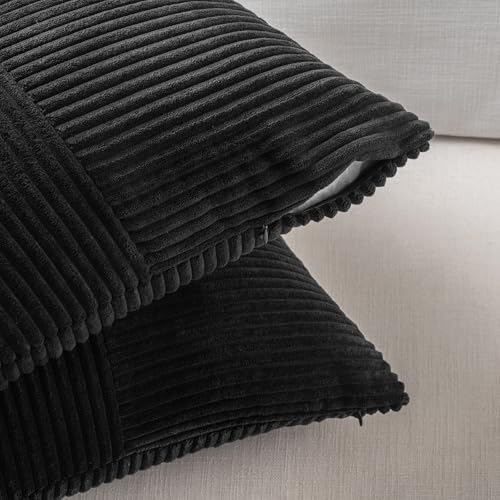 Fancy Homi 2 Packs Black Long Lumbar Decorative Throw Pillow Covers 16x24 Inch for Couch Bed Sofa, Rustic Farmhouse Boho Home Decor, Soft Striped Corduroy Rectangle Accent Cushion Case 40x60 cm - Image 4