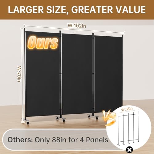 Room Divider 102'' Wide Folding Room Divider Panel with Wheel,Upgraded Base - Image 2
