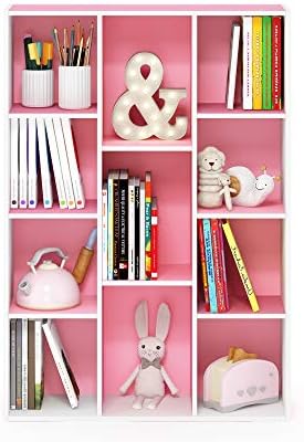 Furinno LUDER Book Shelf, 11-Cube Bookshelf, Reversible Bookcase, 9.4 x 29.1 x 41.7, Easy Assembly, for Living Room, Bedroom, Home Office, White/Pink - Image 5