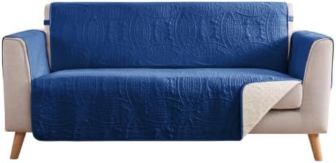 Blue Loveseat Covers for 2 Cushion Couch, Water-Repellent Sofa Slipcover for Love Seat, Machine Washable Quilted Couch Covers, Pet Friendly Sofa Cover (Loveseat 56", Blue) by Pamhaven