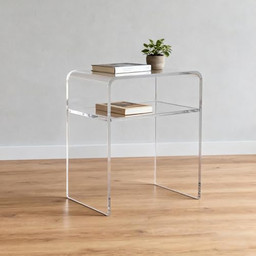 Clear Acrylic End Table/Nightstand,23" H Sleek and Durable Bedside Storage. Ideal for Bedrooms, Living Rooms, and Modern Interiors.A Perfect Choice as a Bedside Table or Sofa Side Piece. (2 Tier- Top) - Image 2