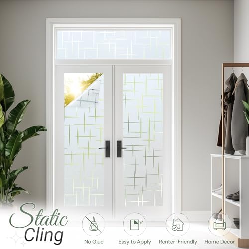 rabbitgoo Frosted Window Privacy Film, Cross Pattern, No Glue, 11.8"x157.4" - Image 5
