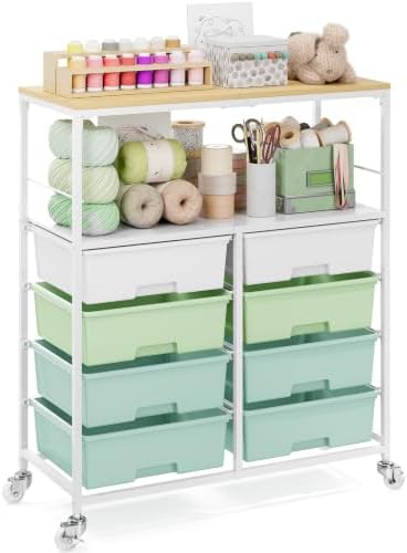 APEXCHASER Rolling Storage Cart with 8 Large Drawers, Wooden Tabletop by APEXCHASER