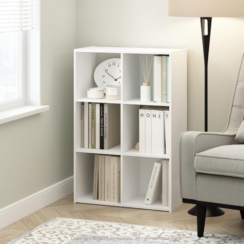 Furinno PELLI Book Shelf, 3x2 Bookshelf, Cube Storage Organizer Cabinet, 11.6 x 24.2 x 35.9, for Living Room, Bedroom, Home Office, Plain White - Image 2