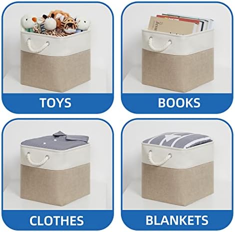 Temary Cube Storage Bins 11 x 11 Fabric Storage Baskets 4 Pack Storage Cubes Baskets for Gift Empty, Cube Organizer Bins Cloth Basket for Storage (White&Khaki) - Image 5