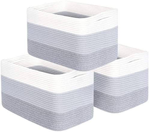 MINTWOOD Design 3-Pack Storage Baskets for Shelves, Playroom and Classroom, Book Basket, Decorative Storage Cube Bins, Woven Closet Organizers, Pantry and Shoe Organizer, 3-Tone Grey by MINTWOODDesign