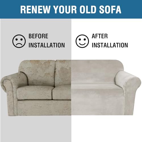 H.VERSAILTEX Stretch Velvet Armchair Cover Couch Covers 1 Cushion Chair Slipcover for Living Room Furniture Cover Crafted from Thick Comfy Rich Velour (Chair 31"-49", Oatmeal) - Image 7