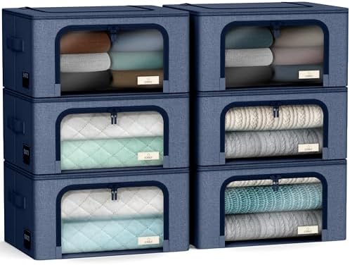 Sorbus Clothes Storage Bins, Clear Window & Handles (6 Pack, Blue) by Sorbus