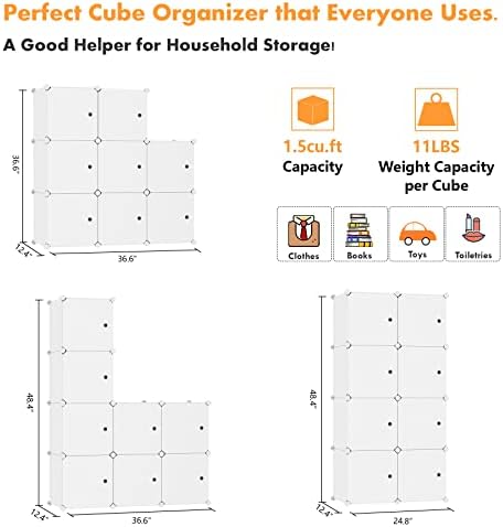 C&AHOME 8-Cube Storage Organizer with Door Cube Shelf Closet Cabinet Milky - Image 3