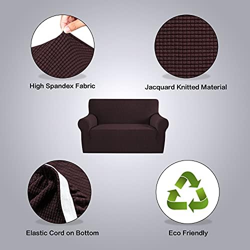 H.VERSAILTEX Stretch Love Seat Couch Covers Couch Slipcovers for 2 Cushion Couch Sofa Cover for Loveseat 1 Piece with Elastic Bottom, Textured Checked Jacquard Fabric(Loveseat 58"-70" Wide, Chocolate) - Image 4