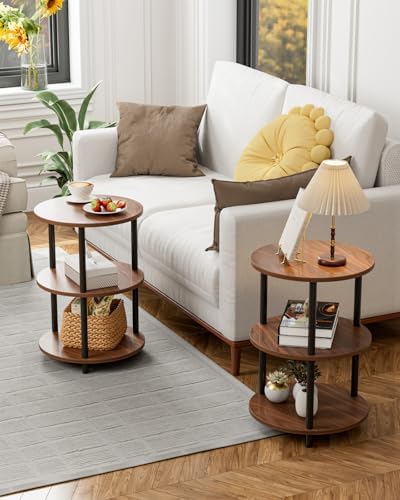 XBurmo Round Coffee Table for Living Room - Narrow Side or Bedside Stand, Industrial Vintage Nightstand for Bedroom, or Small Spaces, Rustic Walnut - Image 6
