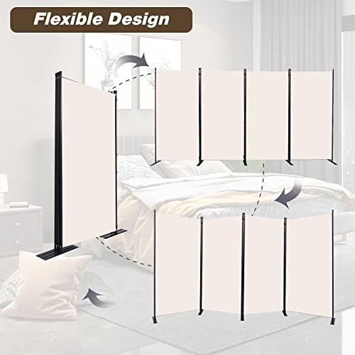 Room Divider, 4 Panel Folding Privacy Screens with Wider Feet, Beige - Image 5