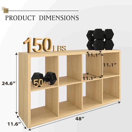 WannabeMyself【2026 Wooden Thick Frame】 8 Cube Storage Organizer with Anti-Tipping Kits, Reversible Open Back Book Shelf,Bookcase for Living Room,Bedroom,Entrance Hall,Office,11.6×48×24.6,Oak Color - Image 2