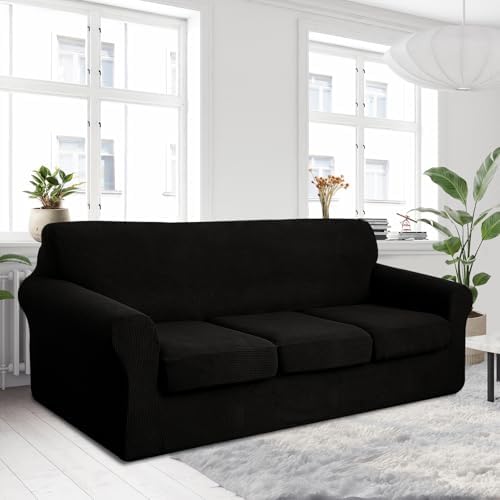 U-NICE HOME 4 Pieces Oversized Stretch Couch Cover Slipcover, Black - Image 2