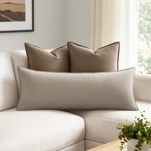MIULEE Decorative Linen Lumbar Pillow Cover 14x36 Inch Natural Linen - Image 3