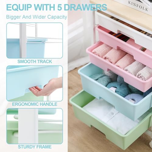 SYKIARIOL Utility Cart with 5 Drawers with Wooden Top, Rainbow - Image 5