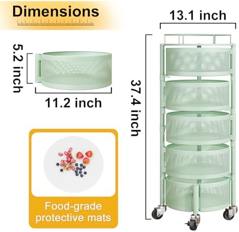 SNTD 5-Tier Fruit and Vegetable Basket Bowls for Kitchen, Rotating, Green - Image 2