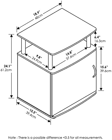 Furinno Jaya Side Table Set of 2, 2-Tier Open Shelf End Table with Door Cabinet, Soft-Edges Night Stand, Bedside Table, for Living Room, Bedroom, White - Image 3