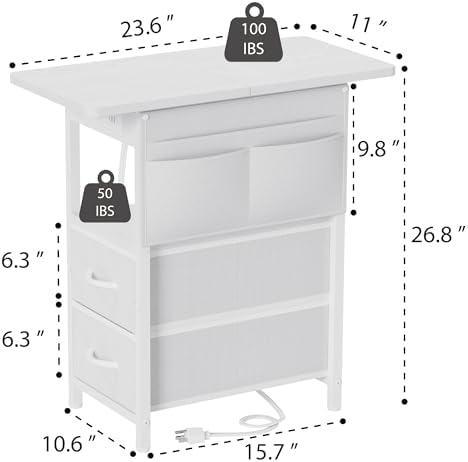 Yenlure Small Side Table with Charging Station, Narrow Nightstand Bedside Tables with Storage Pocket for Living Room Bedroom, Sofa End Table with USB Ports and Power Outlets for Small Spaces - Image 3