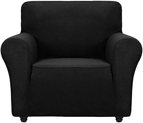 ZNSAYOTX Super Stretch Chair Slipcover Universal Sofa Chair Covers for Living Room Dogs Pet Furniture Protector Spandex Armchair Slipcovers with Anti Slip Foam Sticks (Black, Chair) by ZNSAYOTX
