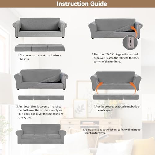 WEERRW 4-Piece Couch Cover for Sofa Velvet Sofa Cover Washable, Silver Grey - Image 6