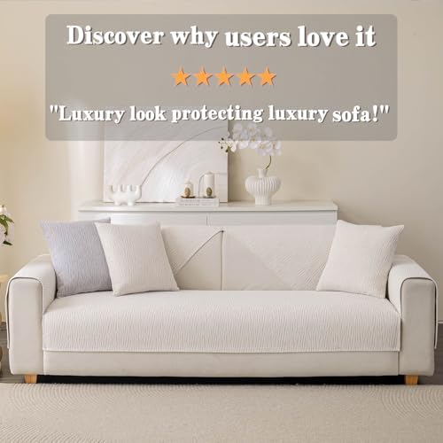 Soft Waterproof Chenille Cover Washable, Non Slip Sectional Sofa Covers for 3 Cushion Couch Sofa L Sharped Sofa Slipcover for Pets, Furniture Protector (1 PCS 27"x27" White) - Image 6