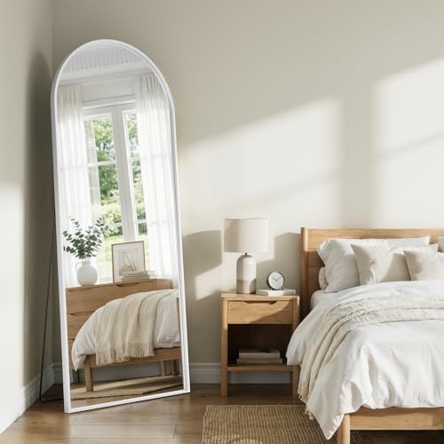 Full Length Mirror - 57" x 20" Arched Floor Mirror/Wall Mounted Aluminum Alloy Frame Full Body Mirrors for Bathroom Living Room Bedroom and Entryway, White - Image 5