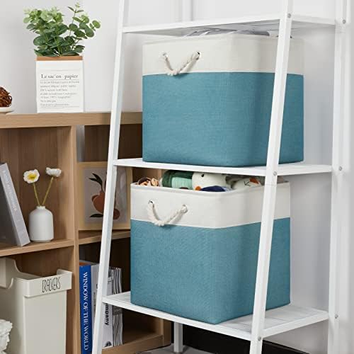 Temary Fabric Storage Set - 4 Large Cube Baskets (13x13), White & Teal - Image 3