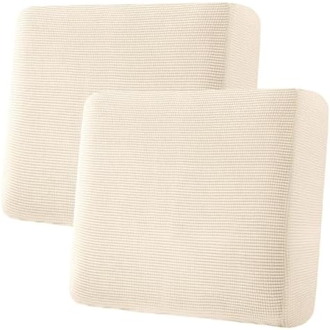 H.VERSAILTEX Super Stretch Individual Seat Cushion Covers Sofa Covers Couch Covers Slipcover Sets Thick Jacquard Textured Twill Fabric (2 Piece Large Sofa Cushion Covers, Cream) by HVERSAILTEX