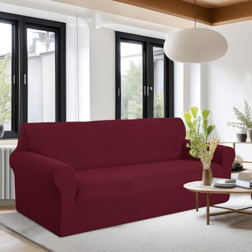 U-NICE HOME Oversized Stretch Couch Cover Slipcover, Burgundy - Image 2