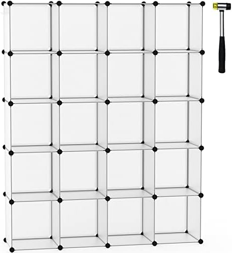 C&AHOME 20-Cube Shelf, Plastic Cube Storage Organizer, DIY Bookshelf White by CAHOME