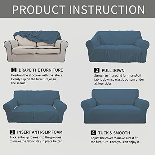 Easy-Going Stretch Oversized Loveseat Couch Covers Washable Bluestone - Image 6