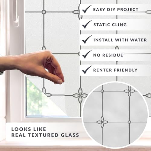 Victoria Window Privacy Film by Artscape - Textured Leaded Glass Design, Static Cling, Allows Natural Light in, UV Protection, Non-Adhesive Water-Applied Installation, Made in USA - 36 x 72 Inch - Image 2