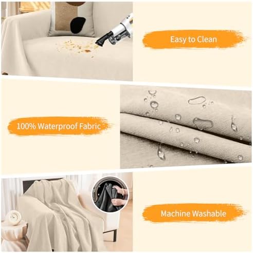 Deep Dream Cat-Scratch Resistant Couch Cover, Waterproof Sofa Cover for 3 Cushion Couch Washable, Pet Friendly Couch Protectors Anti Slip Thickened Love Seat Slipcovers for Dogs Pets,71" x 118",Beige - Image 4