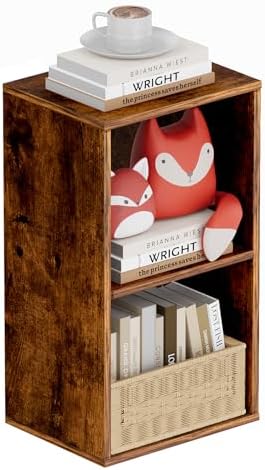 Book Shelf, Wooden Cube Storage Organizer with 11" Open Cubes, Stackable Bookcase for Room Divider Storage, Bookshelf for Living Room, Bedroom, Office (Indonesian Antique Oak, 2-Cube) by Nestwise