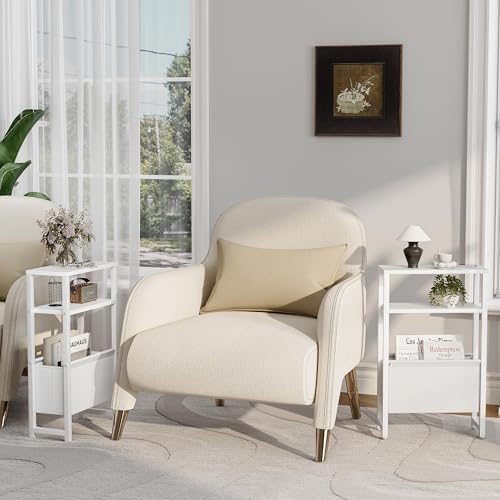 Narrow Side Table, Slim End Table with Magazine Rack, Skinny Bedside Table for Small Spaces, 3 Tier Sofa Couch Table Nightstand for Living Room, Bedroom, White LET503W - Image 7
