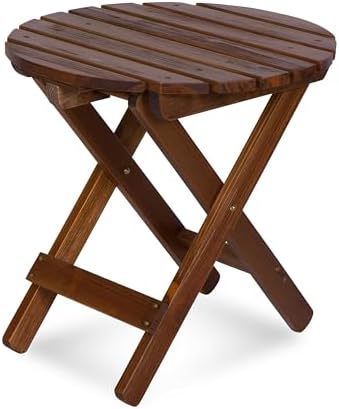 Shine Company Round Wooden Folding Solid Wood Side Table, Outdoor Adirondack Small Patio Table, Oak by ShineCompany