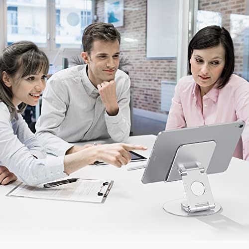 OMOTON Swivel Tablet Stand for iPad with 360 Rotating Base, Foldable Adjustable Holder for Drawing, Compatible with iPad Pro/Air/Mini and More, Silver - Image 4