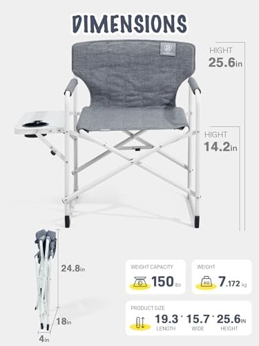EVER ADVANCED Kids Directors Chair with Side Table, Padded Kids Folding Camping Chair Outdoor with Safety Lock, Lightweight Portable Camp Chairs for Beach, Balcony, Patio, Supports 150lbs, Grey - Image 3