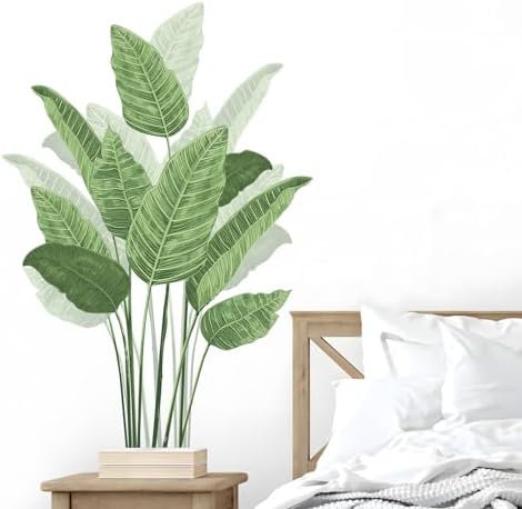 Tropical Plant Leaves Wall Decals, Boho Spring Summer Green Palm Leaf Bird of Paradise Wall Stickers Poster Art Murals Decor for Adult Nursery Classroom Living Room Office Bedroom Gifts for Mom - Image 4