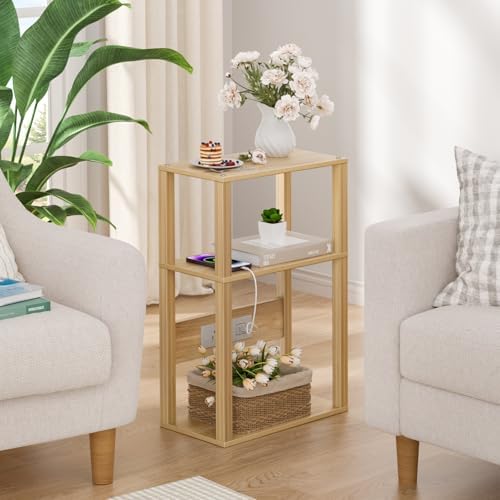 YUFAM 3-Tier Narrow Bedside Table with Charging Station, Skinny Nightstand - Image 5