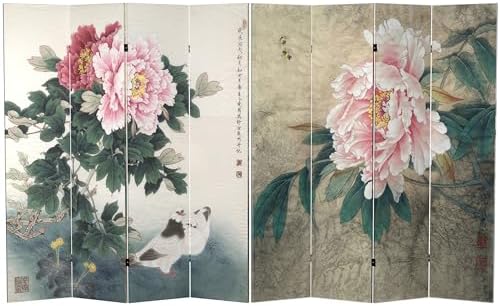 Red Lantern 6 ft. Tall Double Sided Doves and Peonies Canvas Room Divider 4 Panel Freestanding Folding Privacy Screen Partition and Separator for Modern and Contemporary Bedroom Home Office Dorm by RedLantern