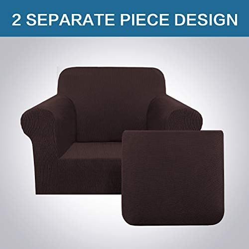 H.VERSAILTEX 2-Pieces Chair Cover Slipcover Furniture Protector Armchair Cover Couch Covers Fit Chair Width Up to 47 Inch, Jacquard Spandex Slipcover Skid Resistance (Chair, Brown) - Image 3